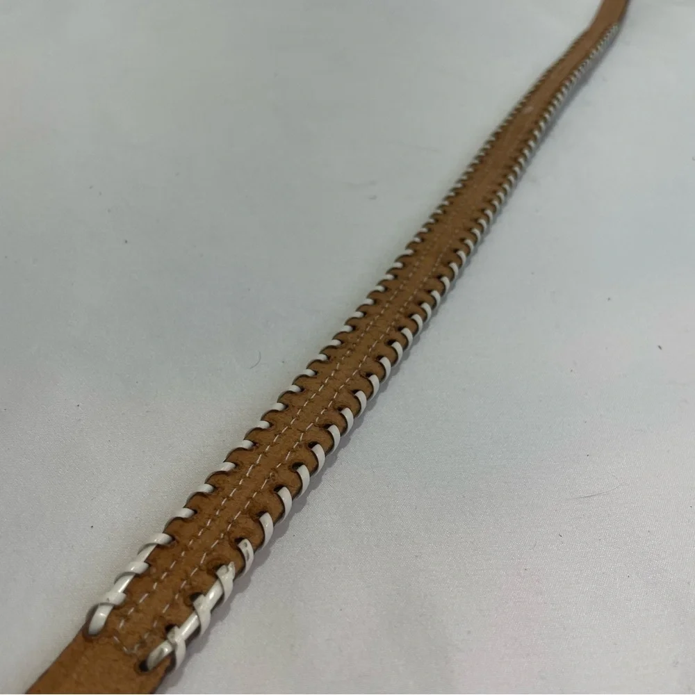 Child’s brown tribal beaded belt. Braided edge. Size 28. Pre-owned. Eagle. Arrow